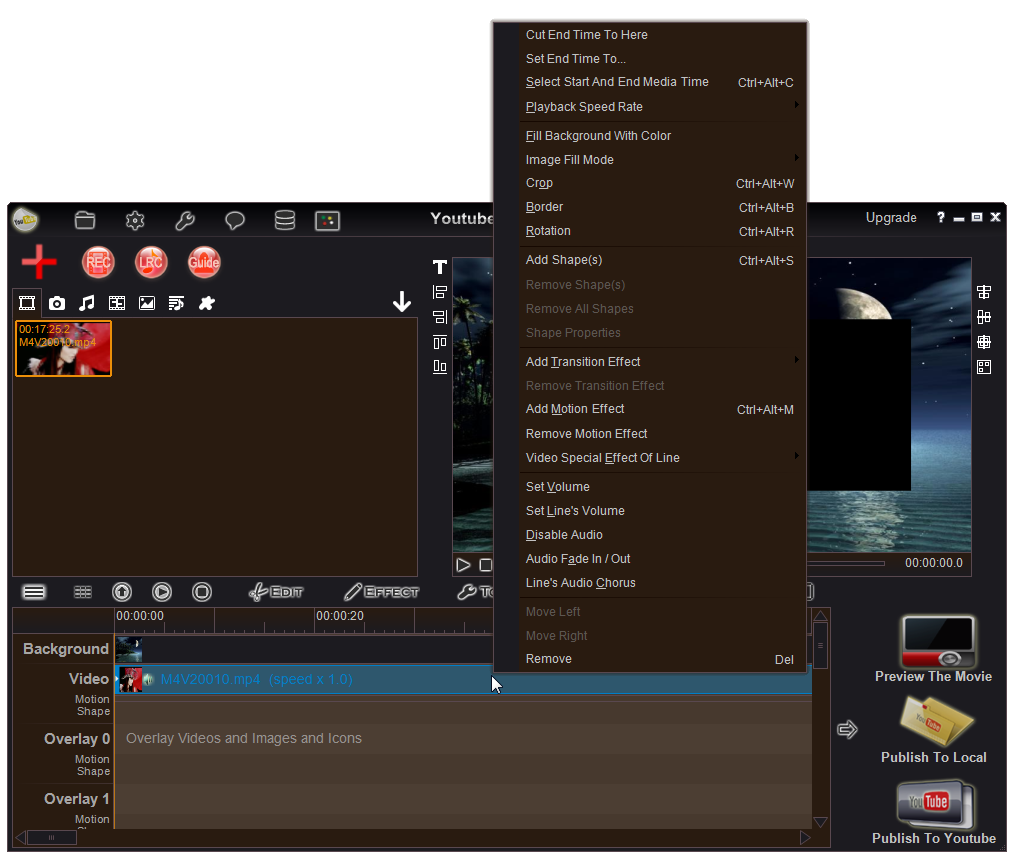 video editing menu