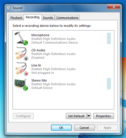 audio mix device enabled