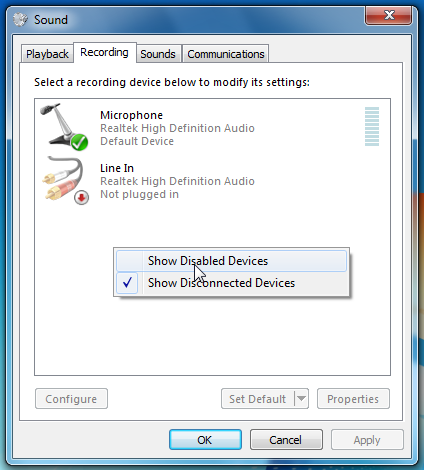 show disabled audio devices