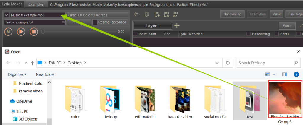 add music file to lyric maker