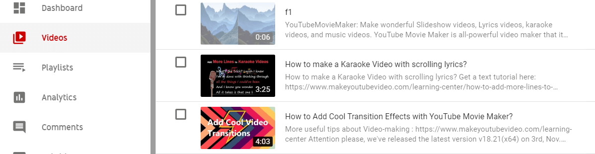 videos menu