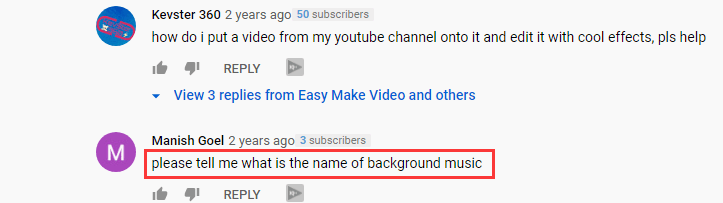 Search music in video comments