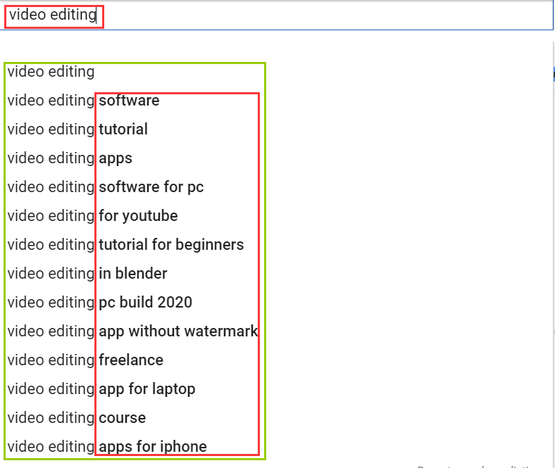 video editing search results