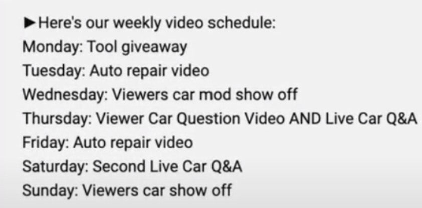 video schedule example