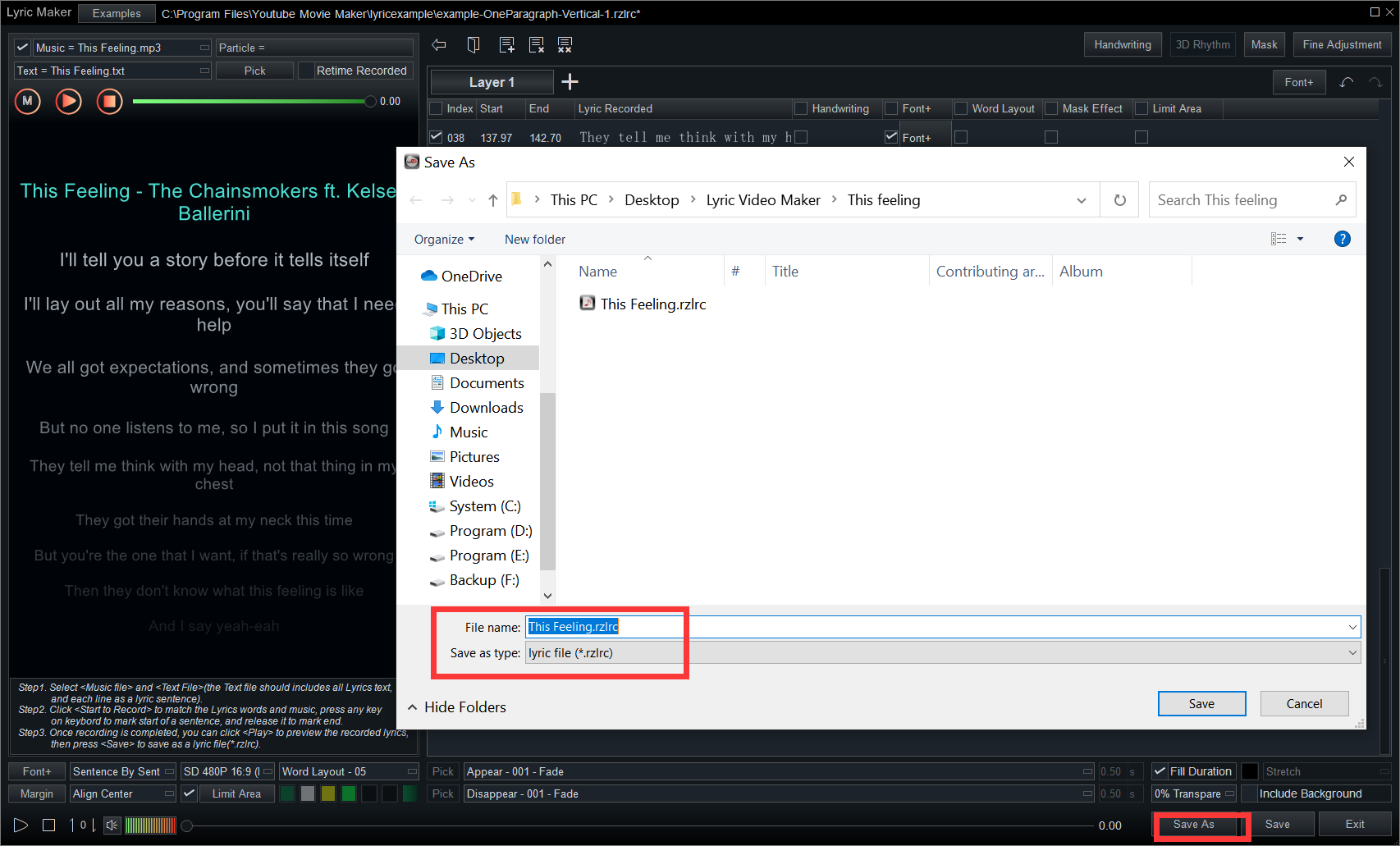 save as a lyric file