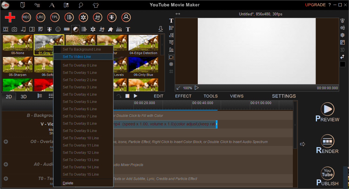 Set color template to the video line
