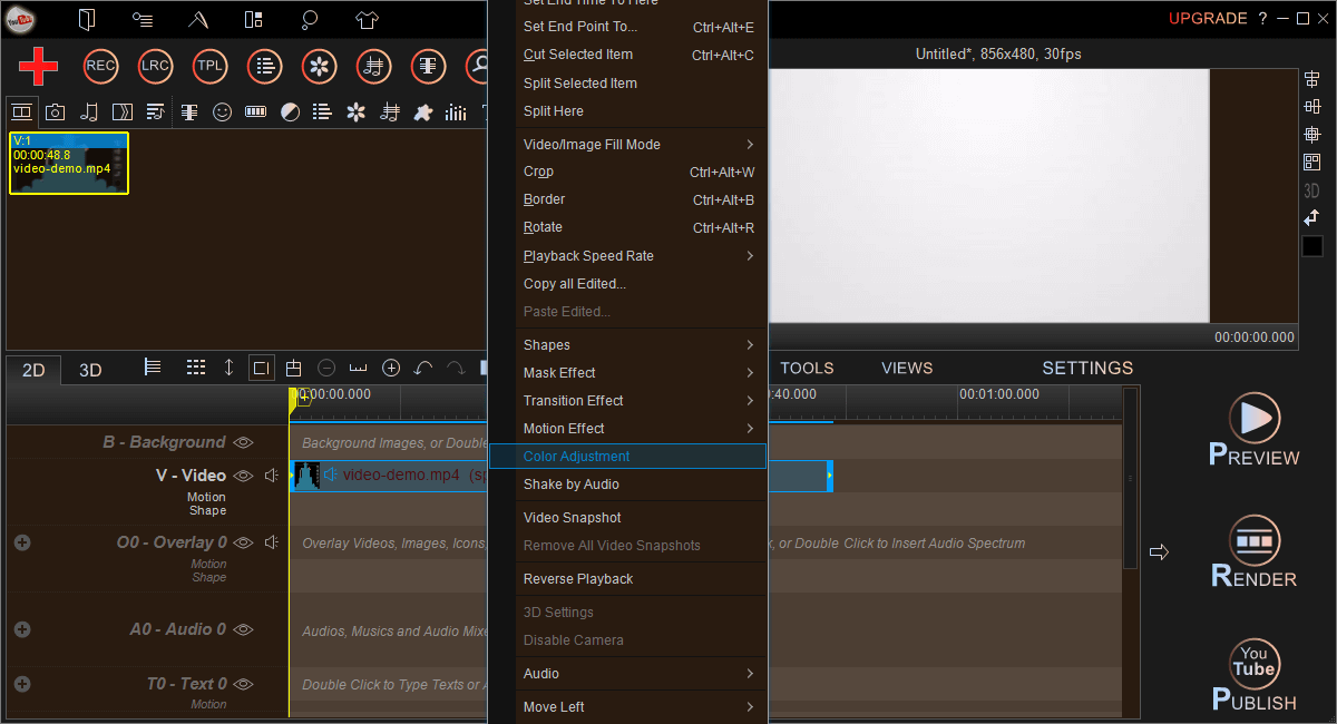 Select color adjustment menu
