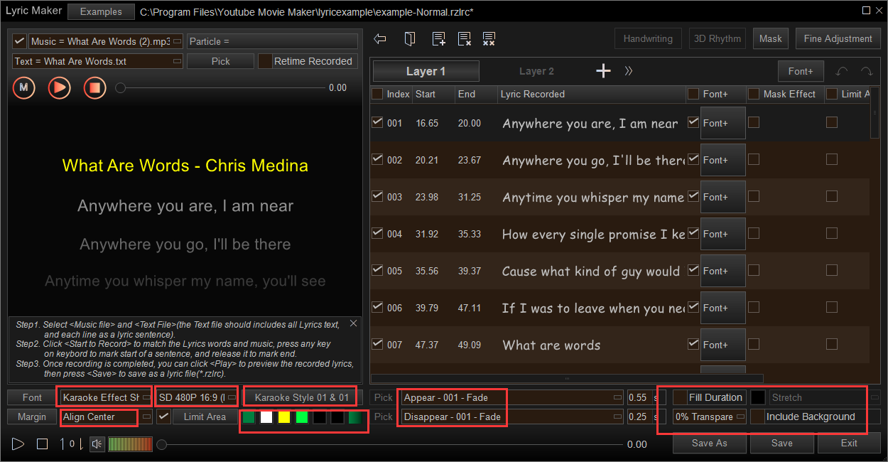 set detailed parameters