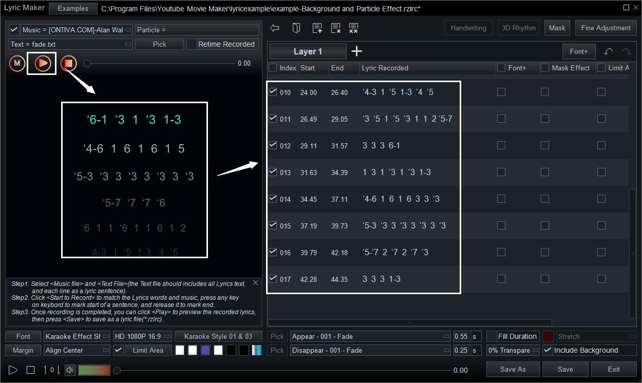 record the musicial notation