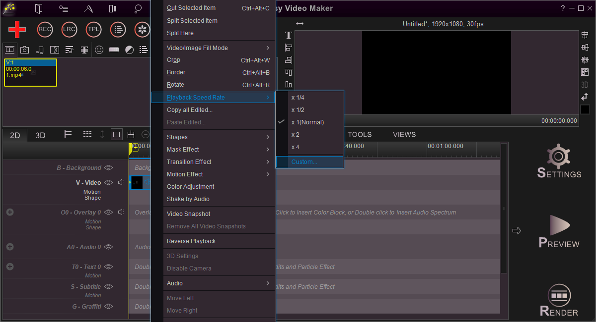 video speed editor in EVM