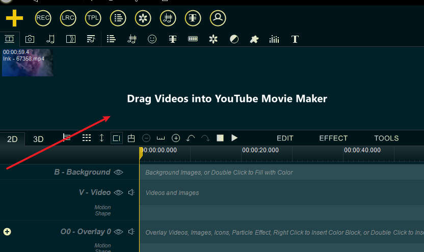 Drag source videos into YouTube Movie Maker