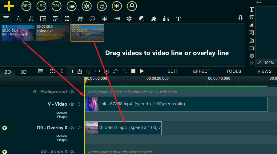 drag videos to the video line