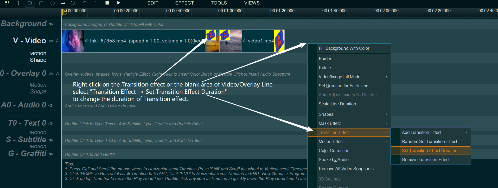 set duration of Transition effect